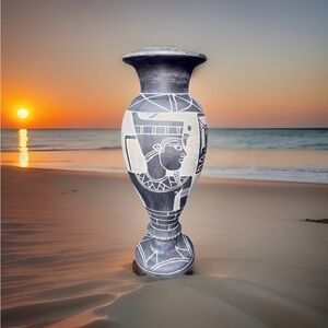 Egyptian Basalt Stone Vase Etched Pharaoh Hieroglyphics Black Heavy Egypt 2008